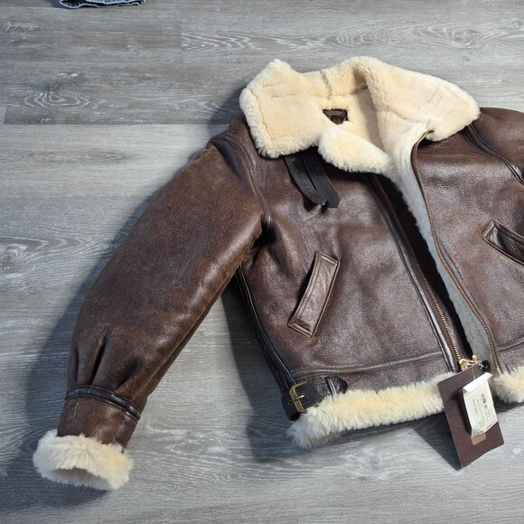 NWT Cockpit USA B-3 Shearling Sheepskin Bomber Jacket – WWII Style - Size 44 - Picture 3 of 13